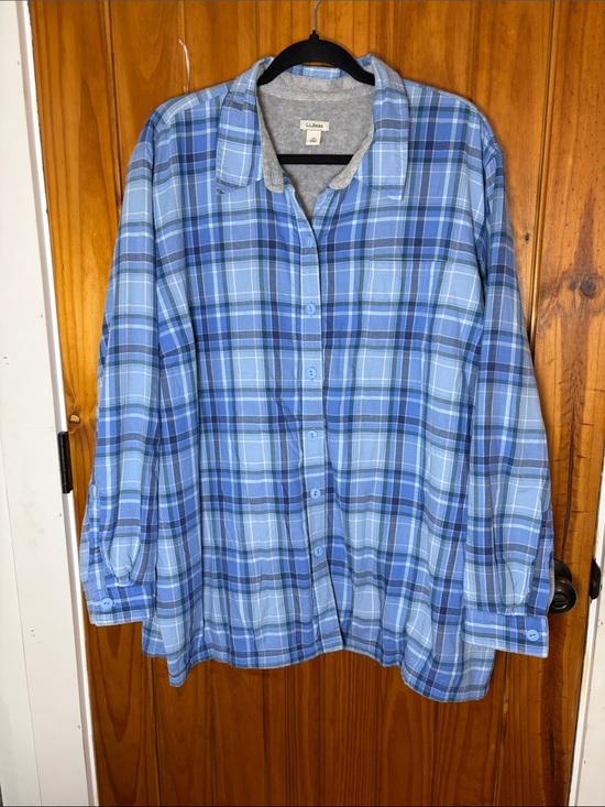 L.L. Bean Tops - L.L. Bean Cotton fleece lined Blue Plaid Button Down Shirt Jacket Shacket 2X